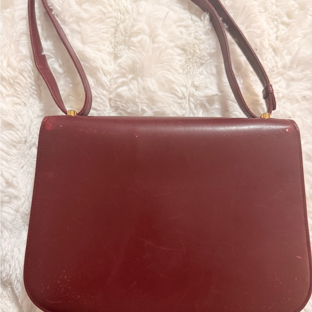 Vintage 1970s Gucci Burgundy Leather Shoulder Bag Gold Crest Italy - Picture 2 of 13